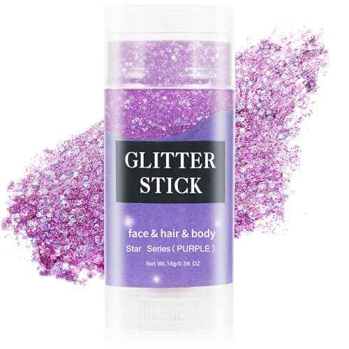 MEICOLY Purple Hair Glitter Stick,Halloween Mermaid Face Glitter Paint,Mardi Gras Outfit for Women Accessories,Waterproof Body Glitter Chunky Makeup,Body Glitter for Spirit Week Costume