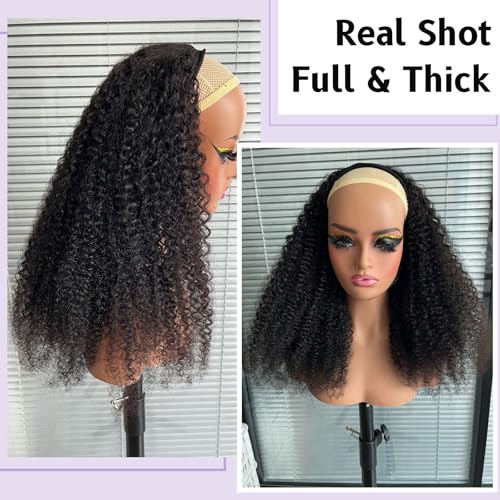 Kinky Curly Half Wig Human Hair 210 Density 100% Unprocessed 3 In 1 Half Wig Curly Human Hair With Drawstring Seamless Flip Over Wigs Glueless Beginner Friendly 16 Inch