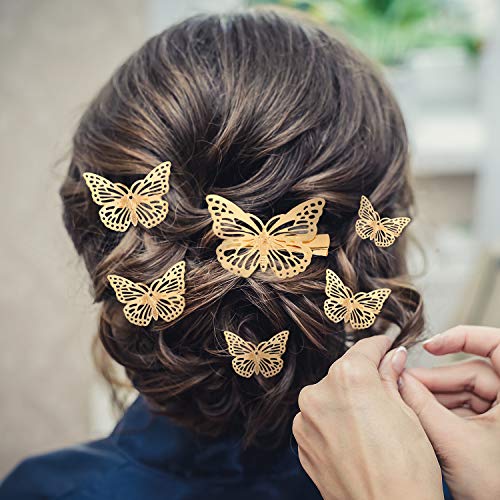 24 Pieces Halloween Butterfly Hair Clips Metal Butterfly Hair Clamps Metallic Hollow Butterfly Hairpins Clips Hair Accessories for Women Girls Weddings Bride, 2 Styles and 2 Sizes (Gold)