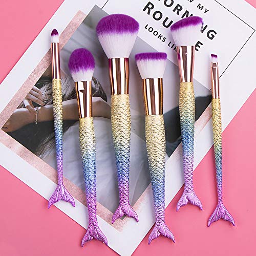 6 Pieces Mermaid Makeup Brush Set Lovely Makeup Brush Kit for Girls Portable Beauty Cosmetic Tools Women Cosmetic Concealer Brush