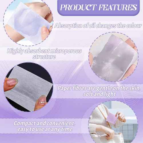 BOROLA 3-in-1 Oil Blotting Paper Set for Face 100 Sheets Oil Absorbing Sheets with Portable Mirror & Adhesive Makeup Puff, Blotting Papers for Oily Skin, Design for Men & Women(Purple)