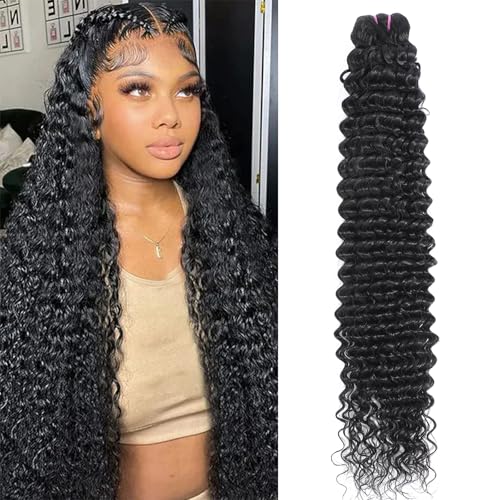 15A Raw Human Hair Bundles Deep Wave Bundles Human Hair,Triple Lifespan Indian Virgin Hair,No Tangle Shedding,Multiple Washes Keep Texture Silky Soft (1 Bundle Natural Black, 20)