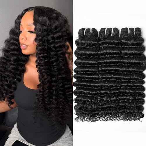 WEQUEEN Deep Wave Human Hair Bundles 16 18 20 Inch 100% 16A Brazilian Hair Long Lasting Deep Wave Bundles for Women