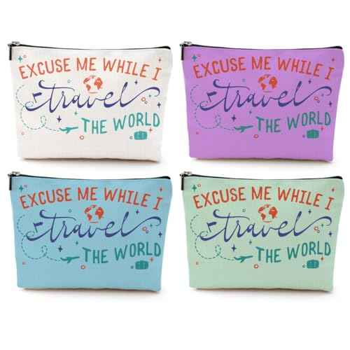 4 pcs Funny Travel Gifts for Women Makeup Bag Travel Essentials Cosmetic Bag Traveling Toiletry Bags Flight Vacation Gifts for Bestie Mom Sister Girls Trip Birthday Graduation Friendship Christmas