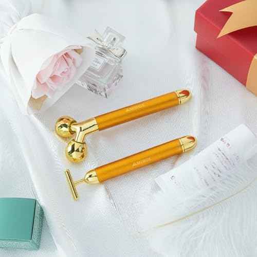 Amirce Face Massager Roller Golden 3D Roller Electric Facial Roller and T Shape Facial Roller Massager Kit Face Rollers