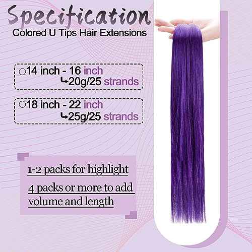 RUNATURE Bundles Purple U Tip Hair Extensions Human Hair 22 Inch 25g 25 Strands and Black U Tip Keratin Hair Extensions Human Hair 24 Inch #1 50g 50 Strands