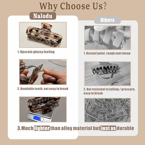 Hair Claw Clips 5 Inch XL Unbreakable Glossy Rectangle Square Extra Large Tight Strong Clip Neutral Colors for Thick Curly Long Hair Women - 2 Pack