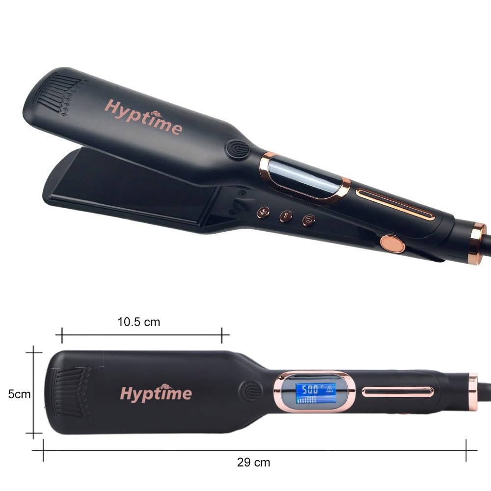 HYPTIME Wide Flat Iron Titanium Straightener Digital Display to Accurately Control Temperature, 2 Inch for Thick & Curly Hairs Professional, Dual Voltage 500°F Fast Heating for Black Hair Friendly