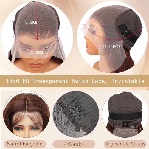 mogge Body Wave 13x6 Hd Lace Front Wigs Human Hair Pre Plucked Chocolate Brown Lace Front Wig 200 Density Colored Lace Human Hair Wigs for Black Women 4# Brown Wig 22 Inch