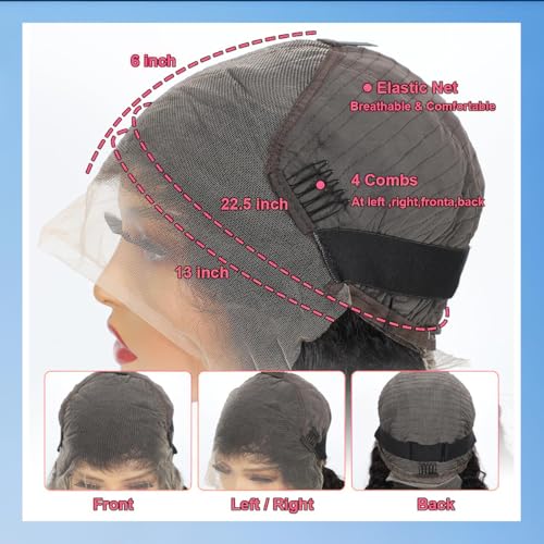 BIANFA 13x6 Natural Black Deep Wave Lace Front Wigs Human Hair 220% Density Curly HD Transparent Lace Frontal Glueless Wigs for Women 18Inch