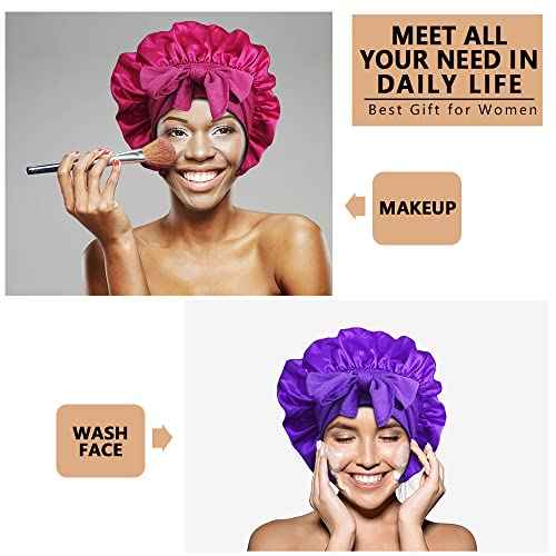 3pcs Satin Bonnets for Black Women, Large Silky Bonnet with Tie Band, Jumbo Braids Bonnet, A