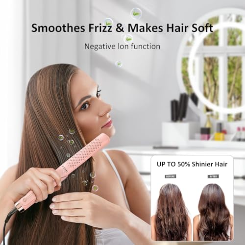 360¡Æ Airflow Styler ? 1 Inch 2-in-1 Hair Straightener & Curler with Vented Cool Air for Style Locking, Extra Long Flat Iron, Dual Voltage for European Travel