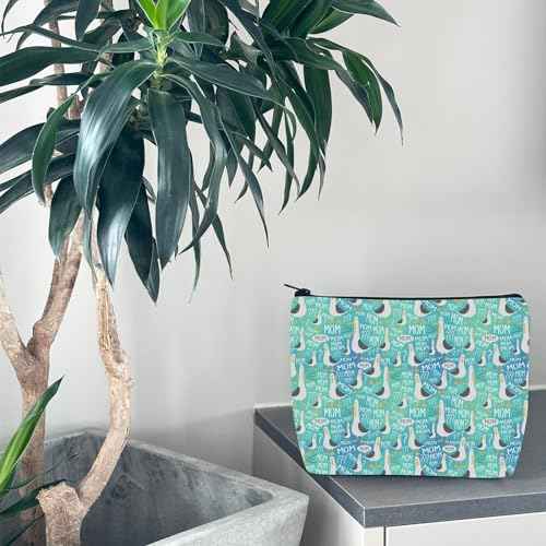 WCGXKO Seagull Mom Makeup Bag - Cosmetic Case - Turquoise - Cartoon Pattern - Reusable - Makeup, Travel, Toiletry - Women