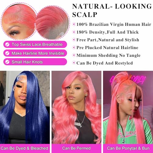 Pink Lace Front Wig Human Hair Straight 13x4 HD Transparent Lace Front Wig Pre Plucked with Baby Hair 20 Inch Colored HD Lace Frontal Wig For Black Women