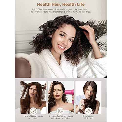 Hicober Microfiber Hair Towel,Turbans for Drying Wet Hair, Anti Frizz Hair Wrap Towels for Curly Hair Women (Blue,Grey,Pink) , 3 packs
