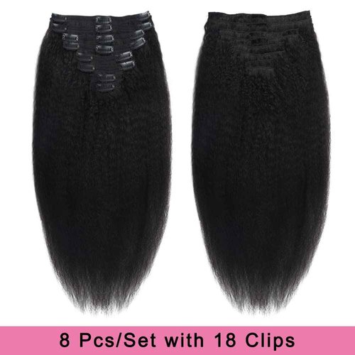 Tahikie Kinky Straight Human Hair Clip in Extensions 120g Full Head Clip ins for Women 100% Unprocessed Brazilian Virgin Human Hair Yaki Straight Clip ins Remy Hair Natural Black 8Pcs 18Clips 20inch