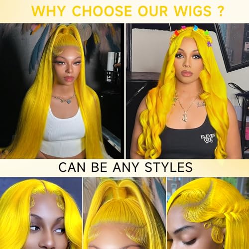 Yellow Wig Human Hair 200 Density Yellow Lace Front Wig Human Hair Body Wave Lace Front Wigs Human Hair Pre Plucked 13x4 HD Lace Frontal Wig Glueless Wigs 24 Inch