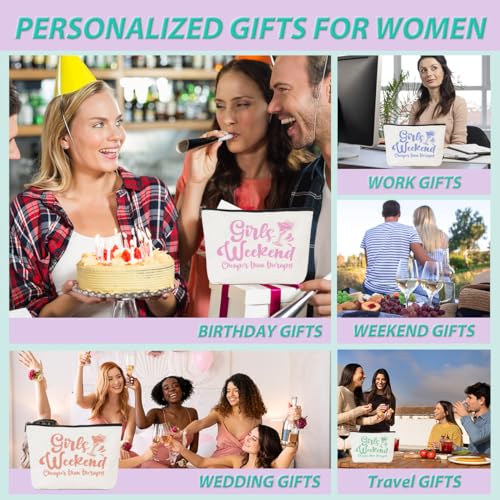 Girls Weekend Trip 2025 Makeup Bag - 4 Pcs Cosmetic Toiletry Zipper Pouch Weekender Bags for Women - Summer Gift Favors for Friendship Bachelorette Party Birthday