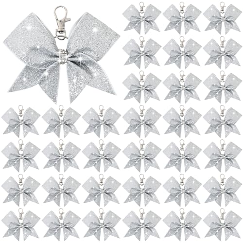 Aileam Cheer Bow Keychain Glitter Bow Keychain Hair Bow for Girls Rhinestones Sequin Bow School Senior Cheer Bow Accessories