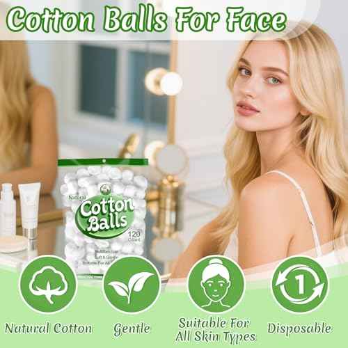 MAQIHAN 120 Count Cotton Balls Bulk - Medium Size Pure White Cotton Ball for Face Makeup Nail Polish Remover Pet Care DIY Craft Real Soft and Absorbent for Skincare and Ears Cleaning(Large Size)
