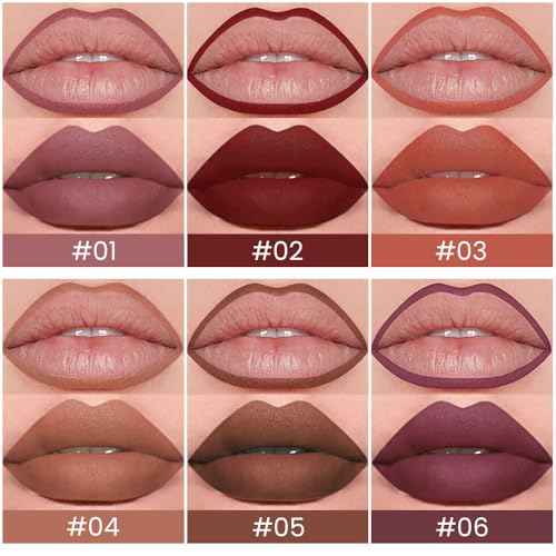 evpct 6Pcs Retractable Lip Liner Pencils Set Pack for Shaping & Sculpting Lips, Mauve Maroon Red Orange Nude Chocolate Dark Brown Plum Creamy Matte Gel Lip Liner Lipliners Pencil delineador de labios