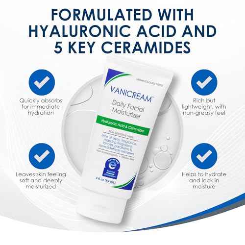Vanicream Daily Facial Moisturizer With Ceramides and Hyaluronic Acid - Formulated Without Common Irritants for Those with Sensitive Skin, 3 fl oz (Pack of 1)