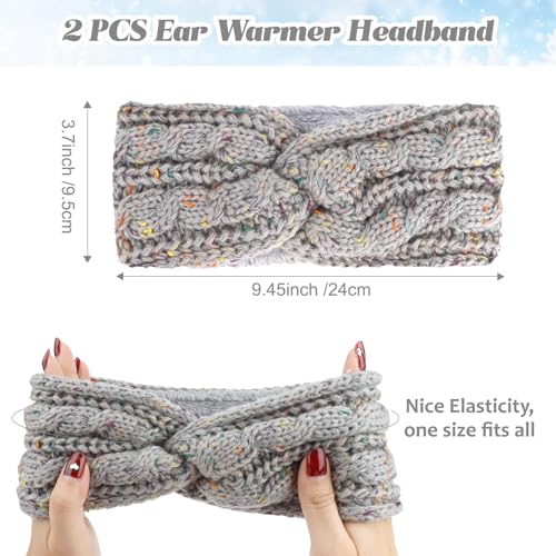 CAVETEE Headbands, 2 Pieces Winter Hairbands for Women - Soft Wool Ear Muffs for Winter, Crochet Ear Protector Bandana Lined with Plush Fleece, Elastic for Women Girls
