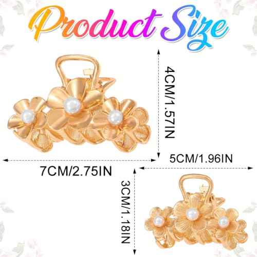 BARTOSI Small Claw Clips Gold Metal Hair Clips Cute Fancy Hair Claw Clip Flower Hair Accessories for Women and Girls (Pack of 2)
