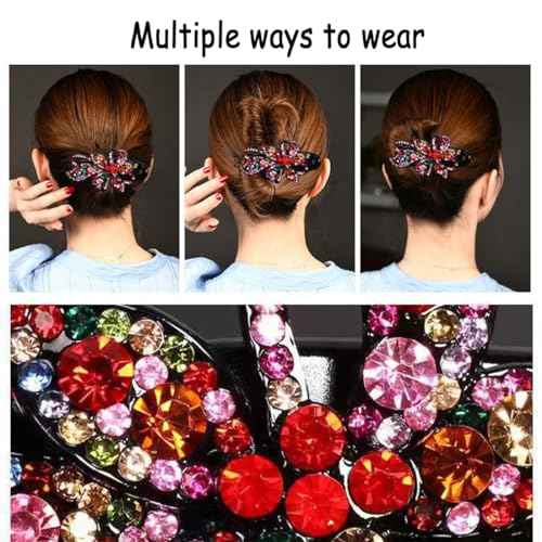Yusier 4pcs Sparkling Rhinestone Duckbill Clips Decorative Hair Clips for Fine Hair Bling Crystal Prom Barrettes Diamond Hair Clips with Flower Hair Accessory (Floral)