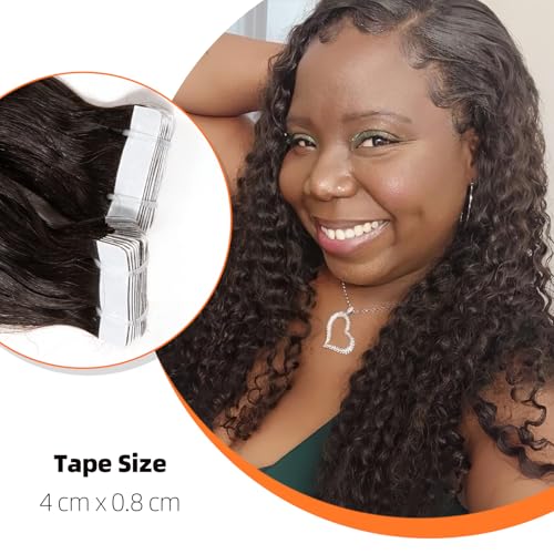 Clytie Raw Curly Tape in Hair Extensions Real Human Hair, One Donor Tight Curly Human Tape ins Hair Extensions 20 PCS 20IN Salon Bleachable Deep Curly 50g Invisible Taping for Thin Hair Light Weight