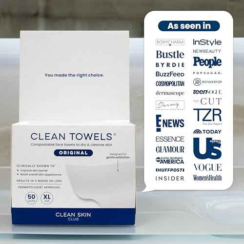 Clean Skin Club Clean Towels XL®, 100% USDA Biobased Face Towel, Disposable Face Towelette, Eczema Association Accepted, Makeup Remover Dry Wipes, Ultra Soft, 50 ct per pack, 4 Packs, 200 Ct Total
