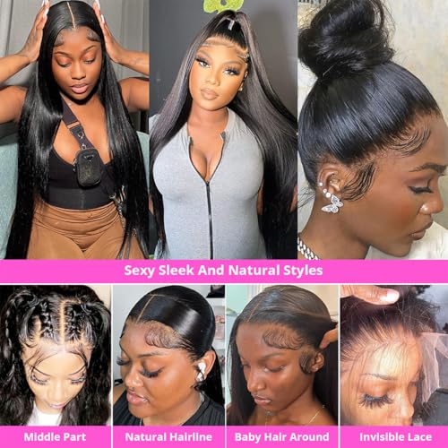 13x6 Lace Front Wigs Human Hair Pre Plucked 180% Density Straight Glueless Wig HD Transparent Human Hair Lace Front Wigs with Baby Hair Lace Front Wigs for Black Women (28 Inch)