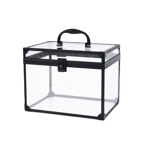 Crown Box, Clear Cosmetic Case, Acrylic Artists Display Case, Toiletry Train Case with Latches & Handle Large Capacity Acrylic Travel Makeup Tools Box for Vanity Dresser Bathroom Counter (Black)