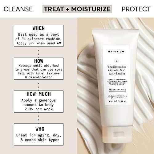 Naturium The Smoother Glycolic Acid Body Lotion, Resurfacing & Exfoliating Treatment, with 10% Glycolic Acid, 8 oz