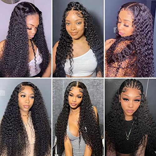 5x5 HD Lace Closure Wigs Human Hair 5x5 Deep Wave Closure Wig for Women 100% Human Hair 180% Density Pre Plucked with Baby Hair 5x5 Curly Closure Wig Nautural Black Super Soft 20 inch