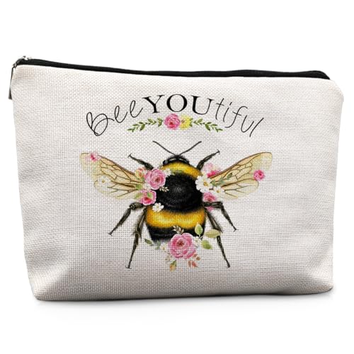 Bee Gifts for Bee Lovers Small Makeup Bag, Bee Gifts for Women, Honey Bee Gifts Cosmetic Bags for Women, Bee You Tiful Bag