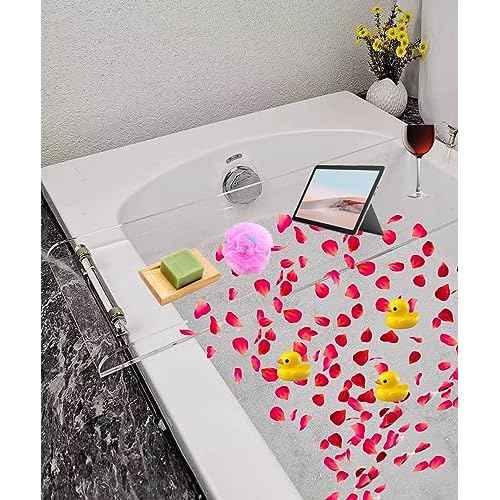 WANLIAN 33-Inch Luxury Bathtub Caddy Tray for Bathroom - Shower Storage Organizer Shelf With Silver Handles