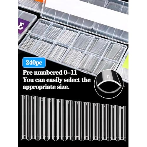 240PCS No C Curve Square Nail Tips, XXXL Half Cover Clear Nail Tips for Acrylic Nails, 3XL Straight Tapered Square Fake Nails Tips Set, 12 Sizes Flattened Acrylic Nails Tips for Nail Salons and DIY
