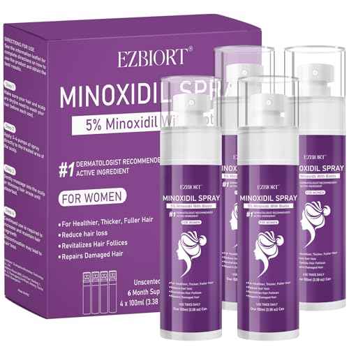 5% Minoxidil Spray for Women-4 PCS £¬monoxide for men hair Infused with Biotin, hers hair regrowth treatment, Supports Thicker and Fuller Hair & Beard (13oz, 7 Month Supply)