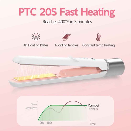 Cordless Hair Straightener, Portable Mini Flat Iron Hair Straightener for Travel, 20s Fast Heating, USB-C Rechargeable, Hair Straightening and Curler 2 in 1 for Women (White)