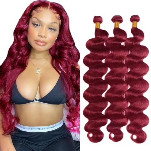99J Human Hair Bundles Burgundy Body Wave 3 Bundles 20 22 24 Inch Brazilian Unprocessed Virgin Hair Red Bundles Human Hair Extensions 300g