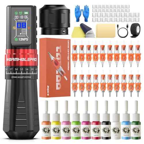 Aluminum Alloy Tattoo Gun with Adjustable Tattoo Pen Stroke, Tattoo Kit with Dotwork Mode, Memory Function, Complete Beginners Kit and Professional Tattoo Artists - Compact/Lightweight