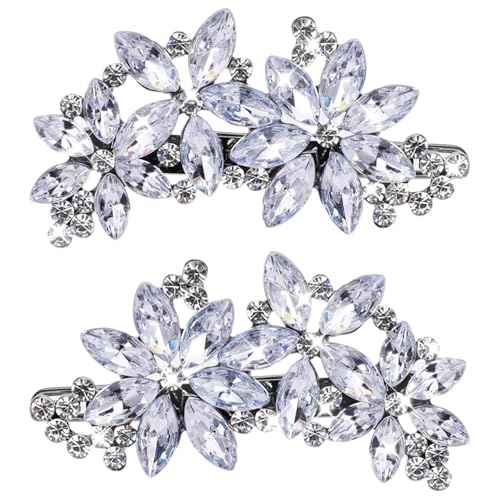 Teaaha 2 PCS Rhinestone Hair Clips, Silver, Floral Style, for Women's Wedding, Bridal, Party, Dance, Prom, Pageant, Bridesmaids, Formal Occasions, Gift, 2 Count