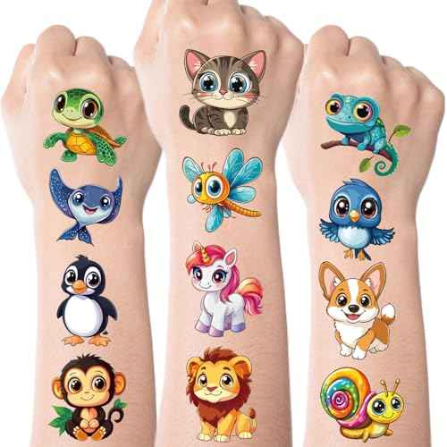 JCFIRE Larger Temporary Tattoos For Kids, 102 Styles Mixed Cute Animals Stickers Birthday Party Favors for Kids 3-5 4-8, Goodie Bag Stuffers Party Supplies Decoration Gifts Activities Games Christmas