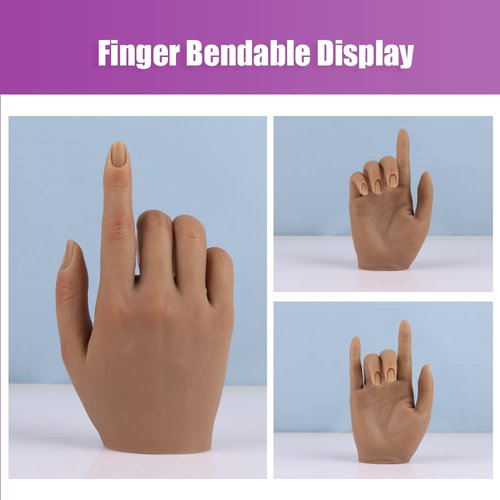 Life Size Female Mannequin Hand for Sketching & Display - Silicone Nail Practice Hands - Jewelry Ring Glove Watch Holder - 18cm, Light Brown (1 Pair)