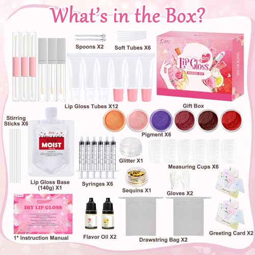 JCOOS Lip Gloss Making Kit, Make Your Own Lip Gloss Kit for Women Beginner, Girls, Diy Lipgloss Making Kits Lip Oil, Moisturizing Base, Pigments, Tubes, Women Gifts Unique, Popular Teen Girl Stuff