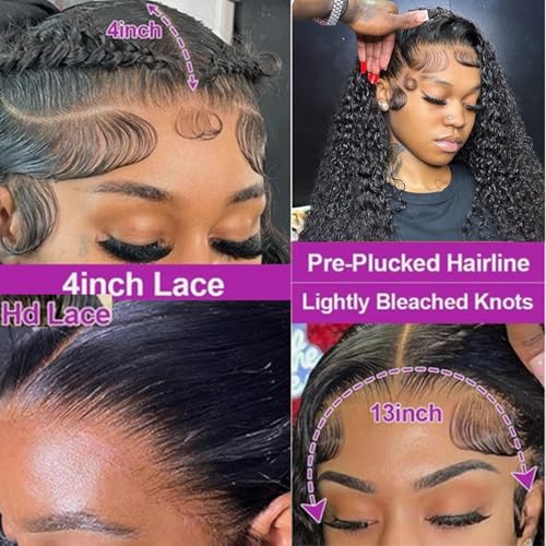 28 Inch Deep Wave Lace Front Wigs Human Hair 200% Density 13x4 HD Transparent Lace Deep Curly Human Hair Wig for Black Women Brazalian Virgin Wigs Pre Plucked