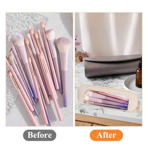 Small Clear Makeup Bag, PU Leather Travel Makeup Brush Case Portable Transparent Waterproof Cosmetic Organizer Pouch with Zipper for Women Home Travel Office Makeup Storage (White)