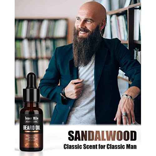 ISNER MILE Beard Oil Kit for Men Conditioner: Cedarwood Sandalwood Sage Orange Unscented, Mustaches Soften Moisturizing, Valentines Gifts for Him Husband, Fathers Birthday Gifts for Dad Men Boyfriend