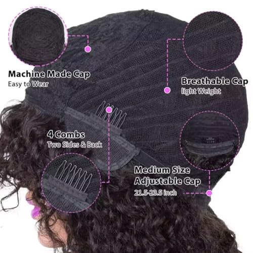 Kinky Curly 10 Inch Human Hair Wigs for Black Women - Wear and Go Glueless Short Wig with Natural Color - 100% Human Hair